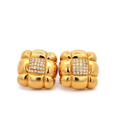 Square Pave Diamond Clip-on Earrings 18K Yellow Gold