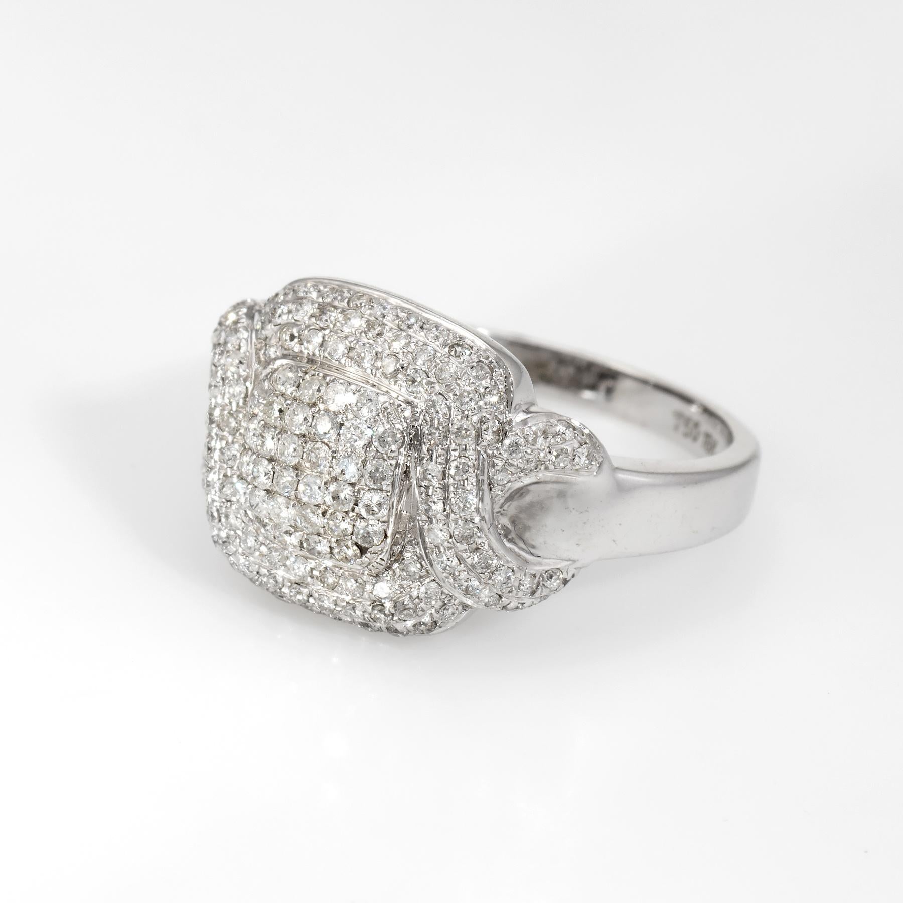 Modern Square Pave Diamond Cocktail Ring Estate 18 Karat White Gold Fine Jewelry