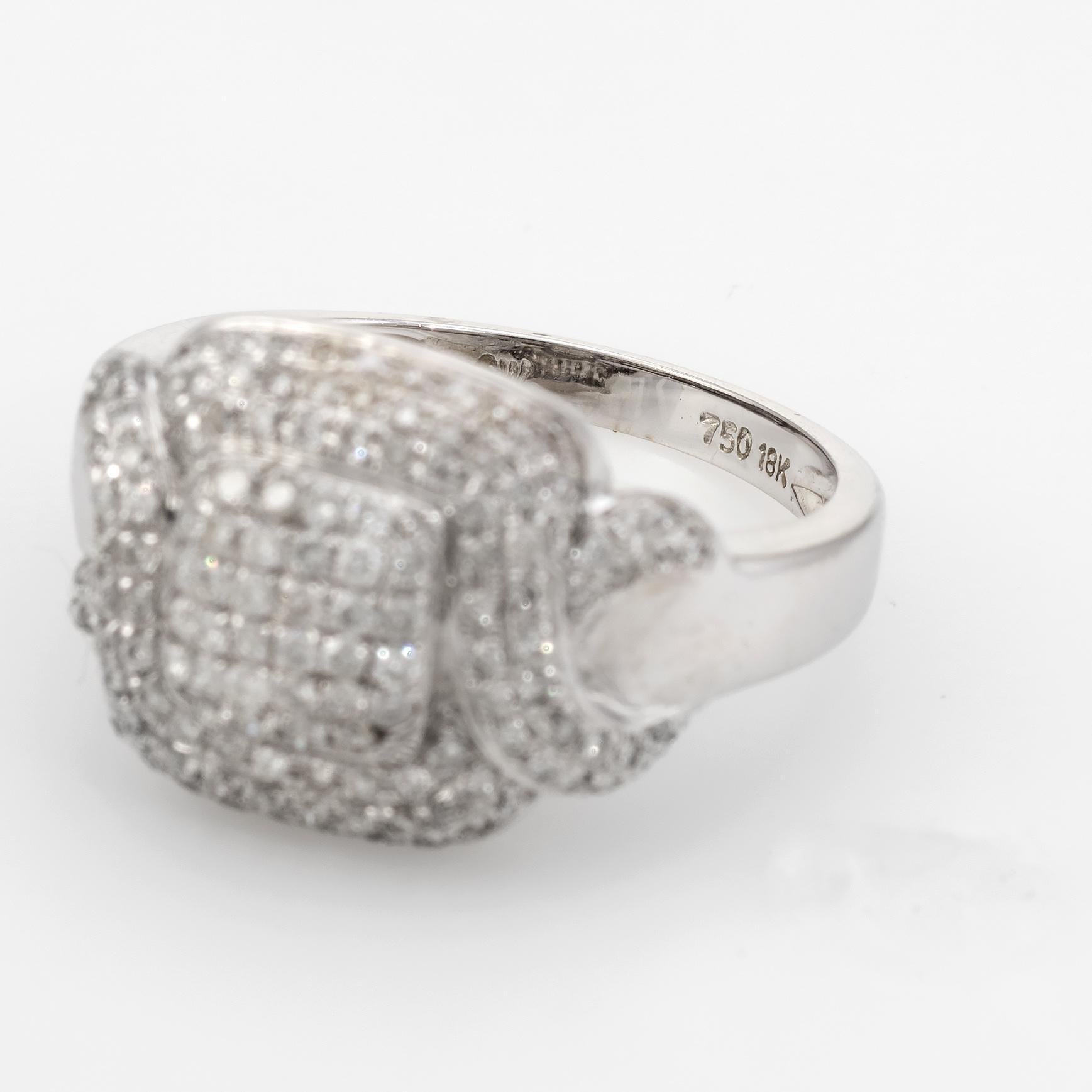 Square Pave Diamond Cocktail Ring Estate 18 Karat White Gold Fine Jewelry 1