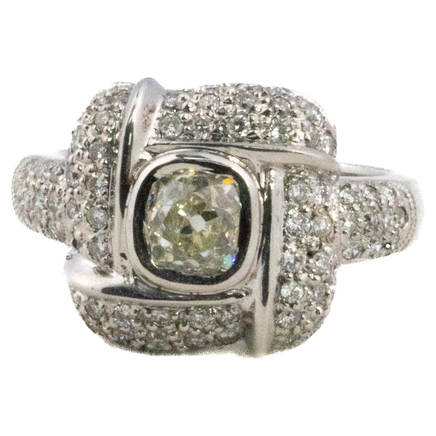 Square Pave Old Mine Ring For Sale