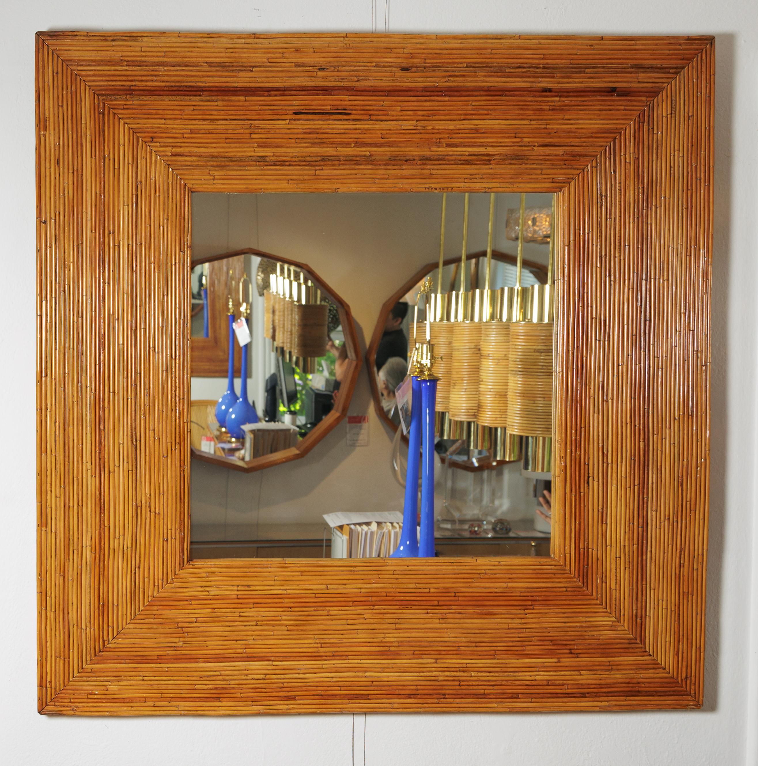 A gorgeous square bamboo pencil reed surround mirror.