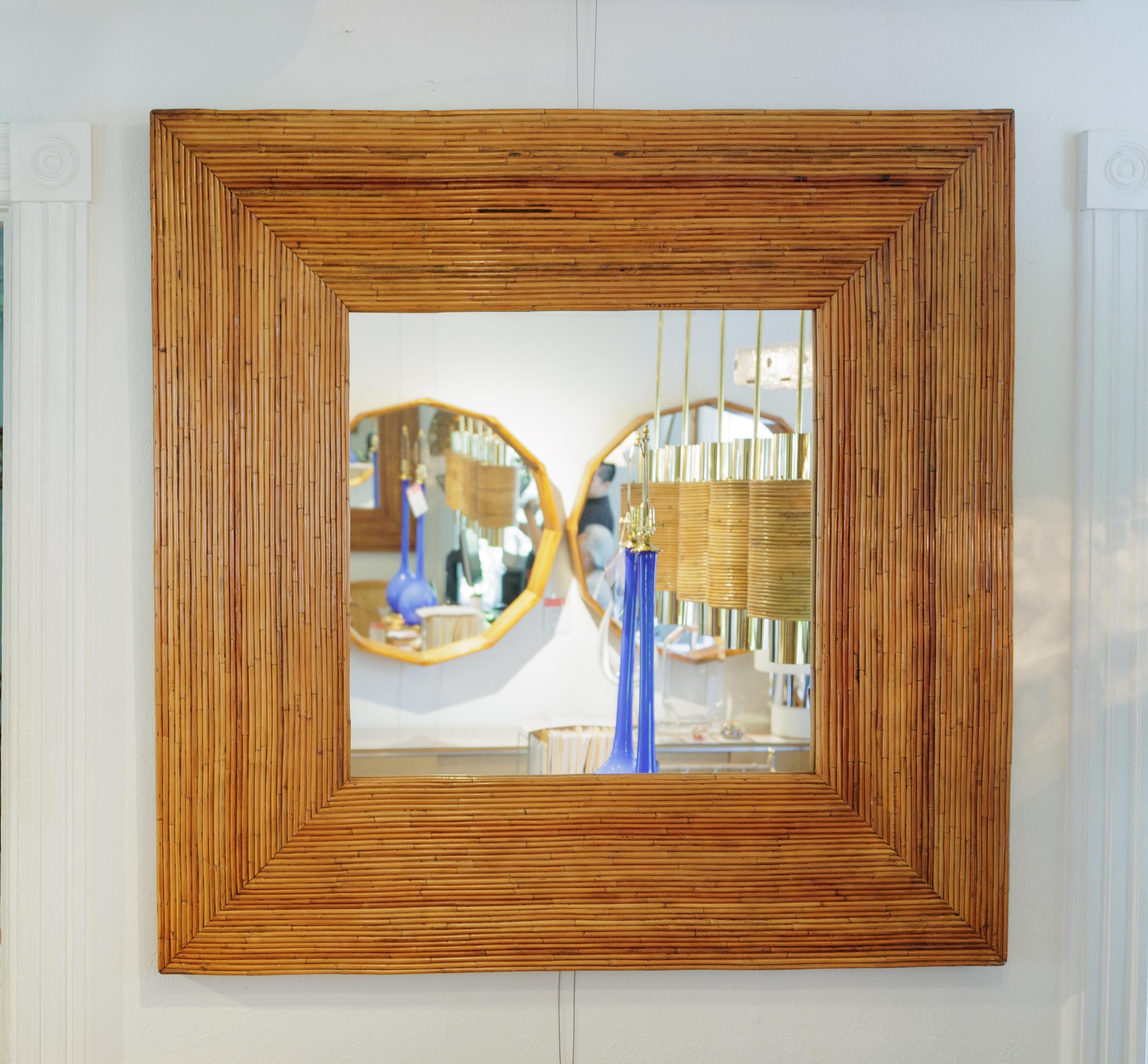20th Century Square Pencil Reed Bamboo Surround Mirror For Sale