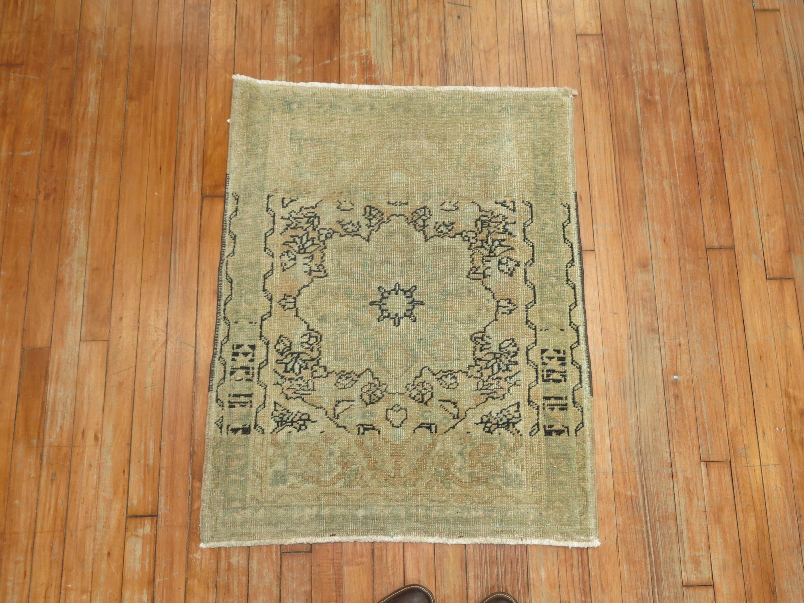 Vintage square Shaped Persian rug with crazy abrash.

Abrash is a term used to describe color variations found in hand knotted oriental rugs. Although such inconsistencies may be perceived as 'flaws' in coloration, abrash gives a rug some added