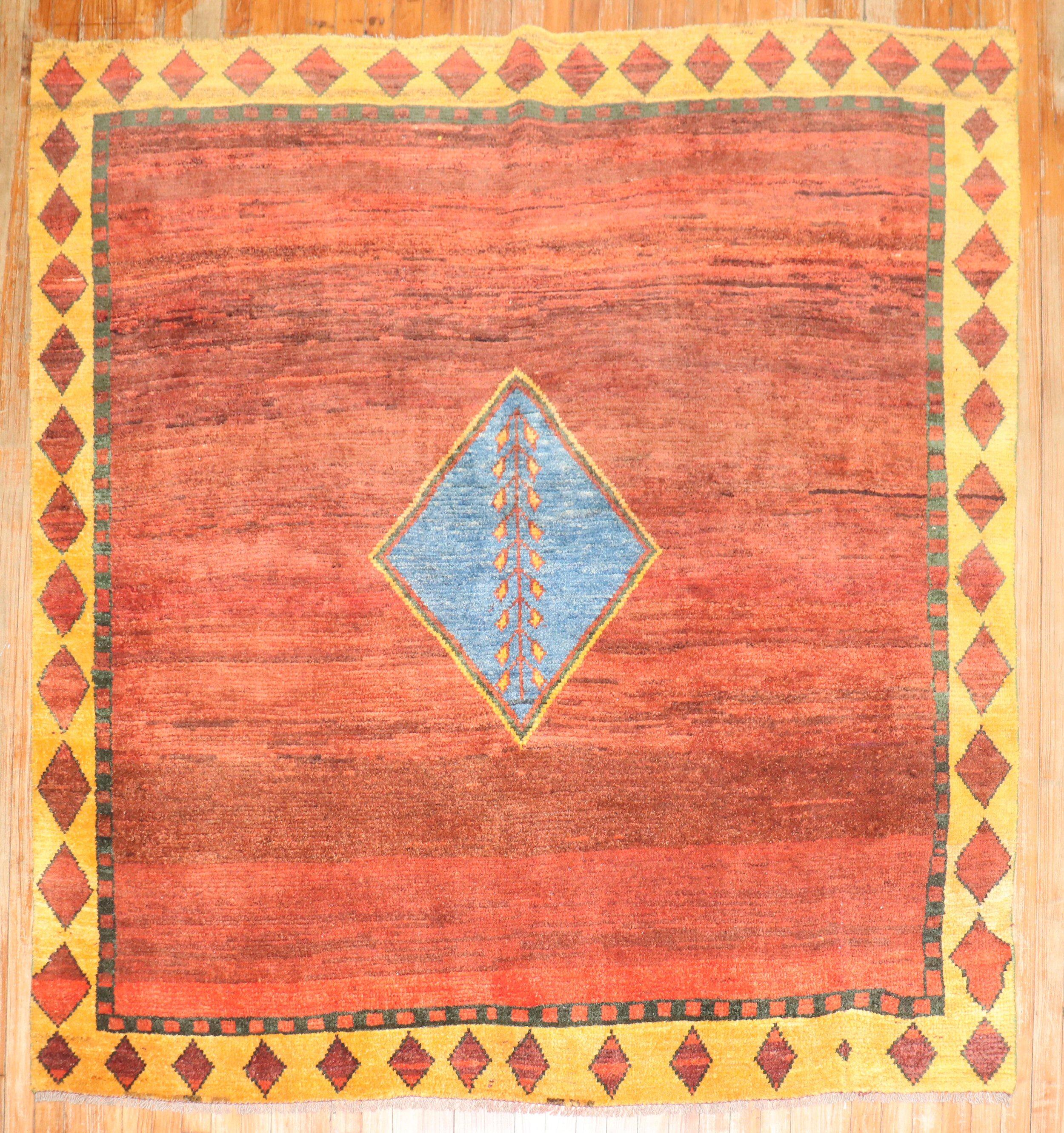 One of a kind 6 foot square Persian Gabbeh rug from the late 20th century

Measures: 6'5'' x 6'6''.