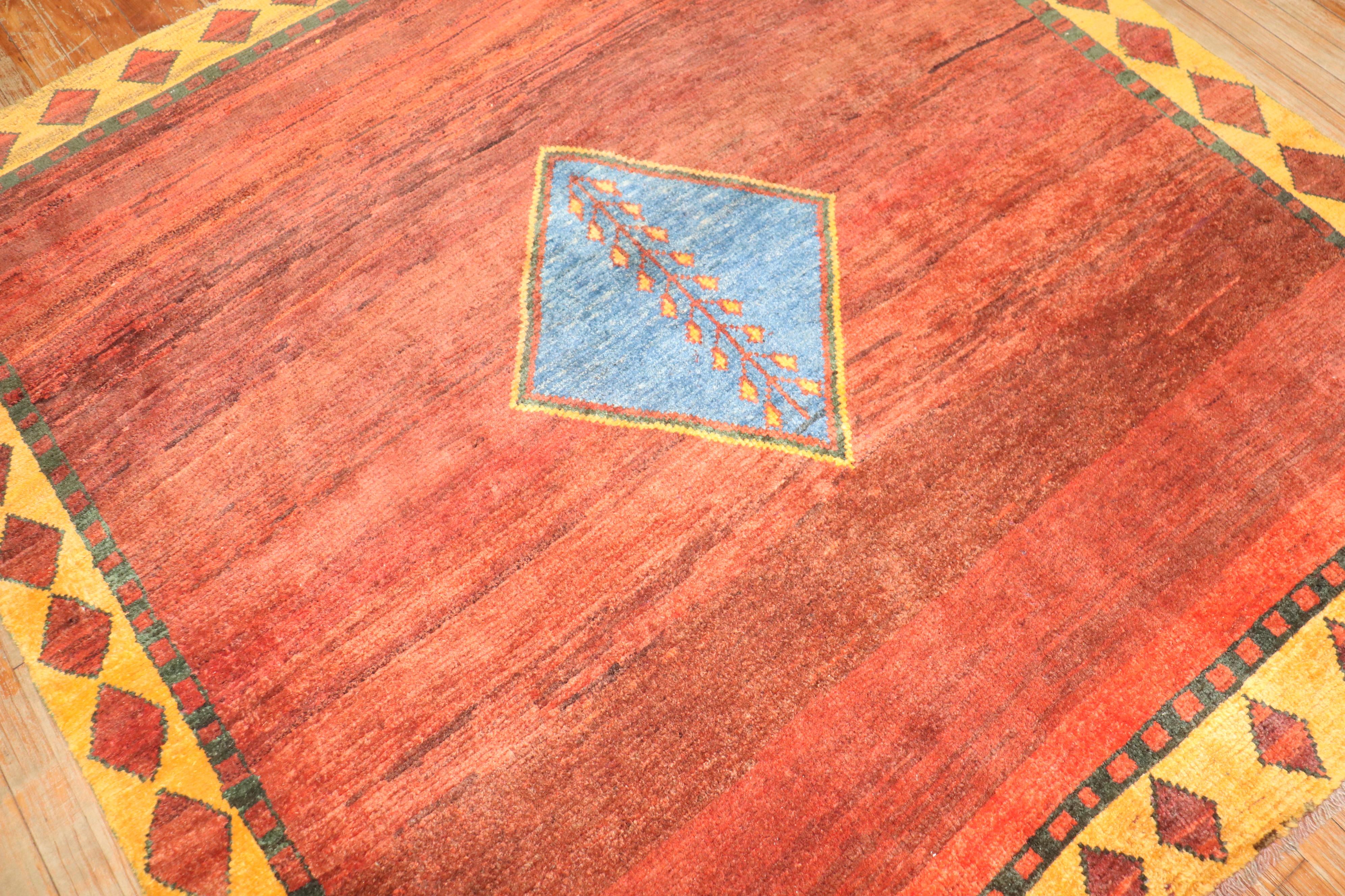 Hand-Knotted Square Persian Gabbeh Rug For Sale