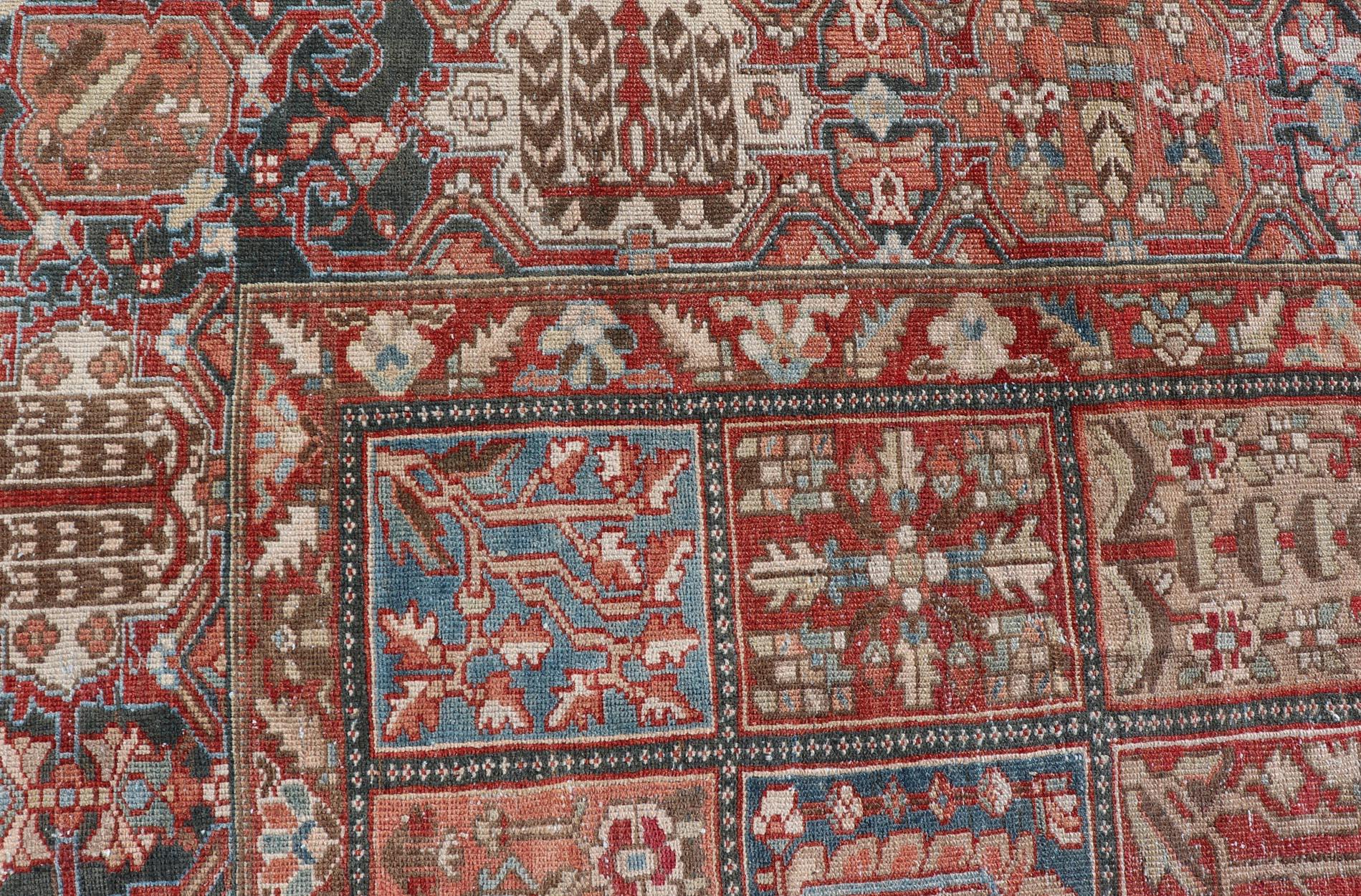 Square Persian Large Bakhtiari Rug with All-Over Garden Design in Muted Colors For Sale 3