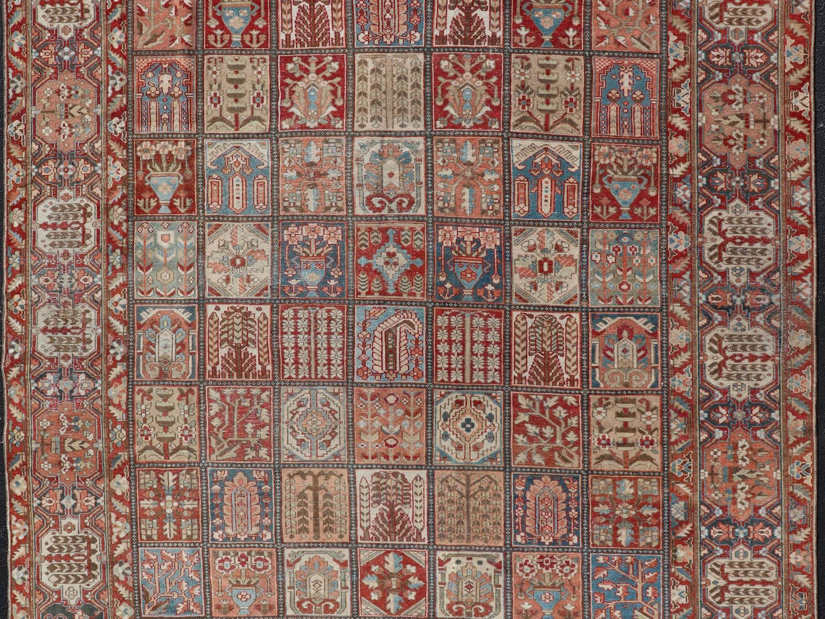 Hand-Knotted Square Persian Large Bakhtiari Rug with All-Over Garden Design in Muted Colors For Sale