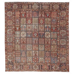 Square Persian Large Bakhtiari Rug with All-Over Garden Design in Muted Colors