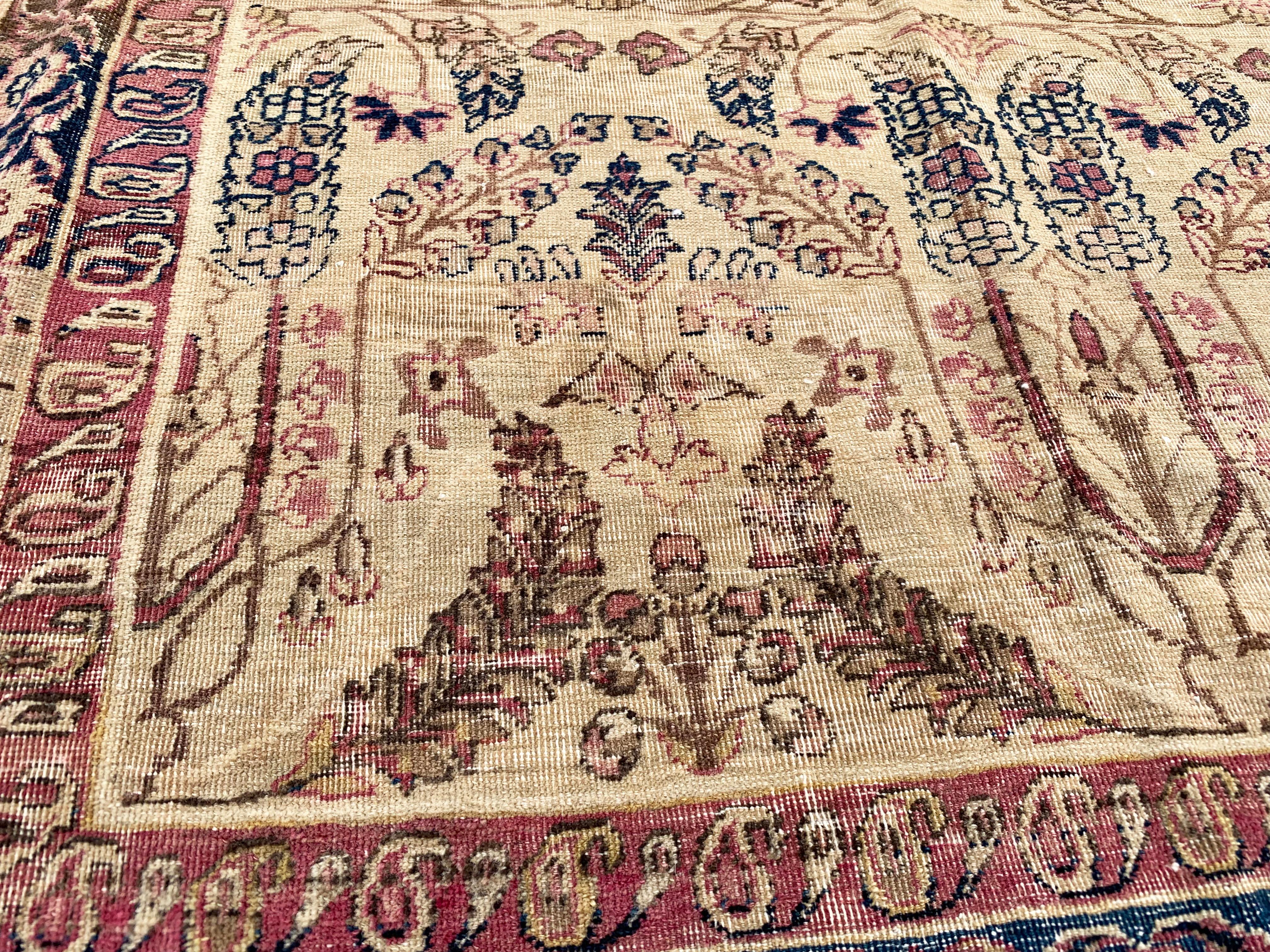Wool Square Persian Lavar Kerman, circa 1890 For Sale