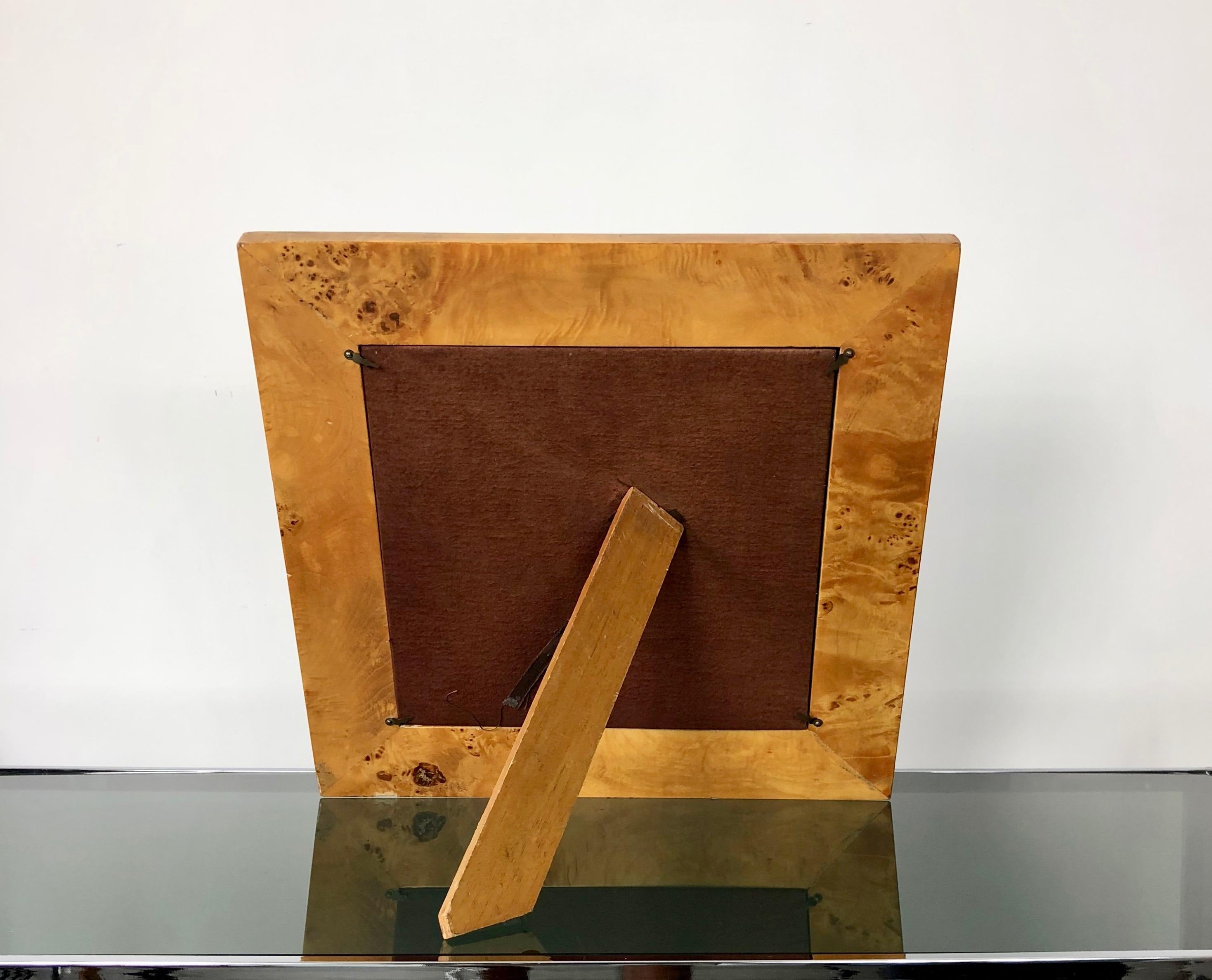 Mid-Century Modern Square Picture Frame in Burl Wood and Chrome, Italy, 1970s