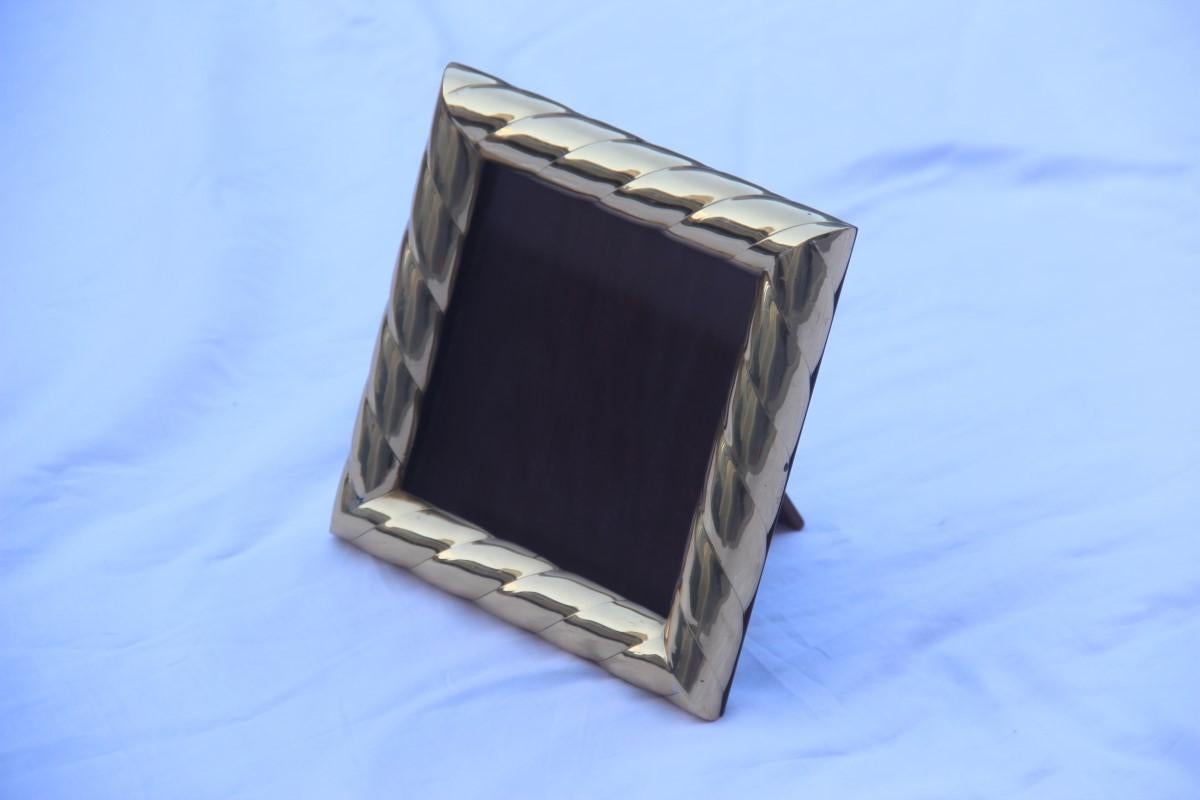 Wood Square Picture Photo Frame Brass Chic 1970 Gold Italian Design, 1970