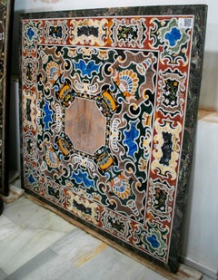 Square Pietre Dure Classical Marble and Lapis Lazuli Mosaic Table Top