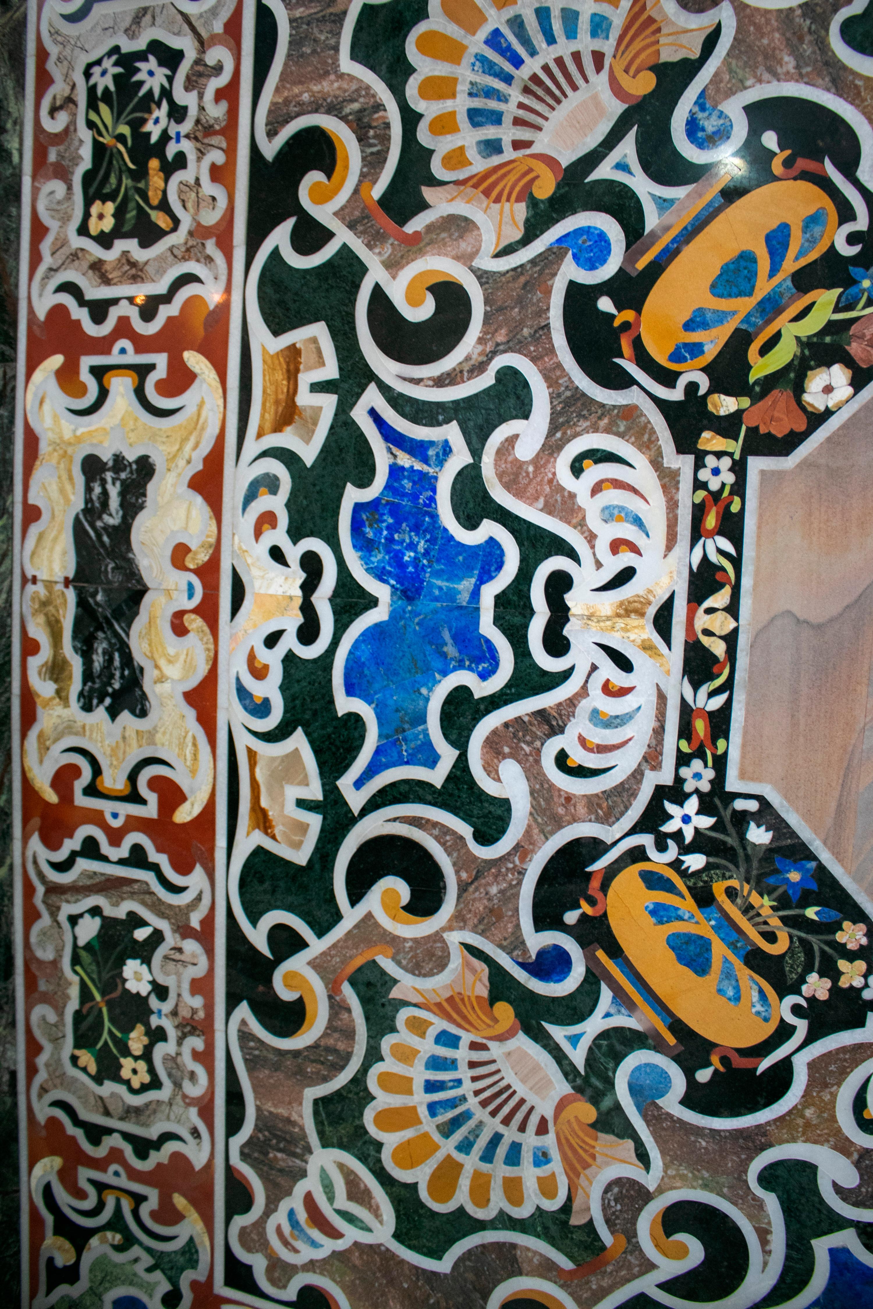 Plateau de table carré en marbre Pietre Dure Classical et mosaïque de lapis-lazuli Bon état - En vente à Marbella, ES