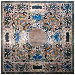 Quadratische Pietre Dure-Tischplatte aus klassischem Marmor und Lapislazuli-Mosaik