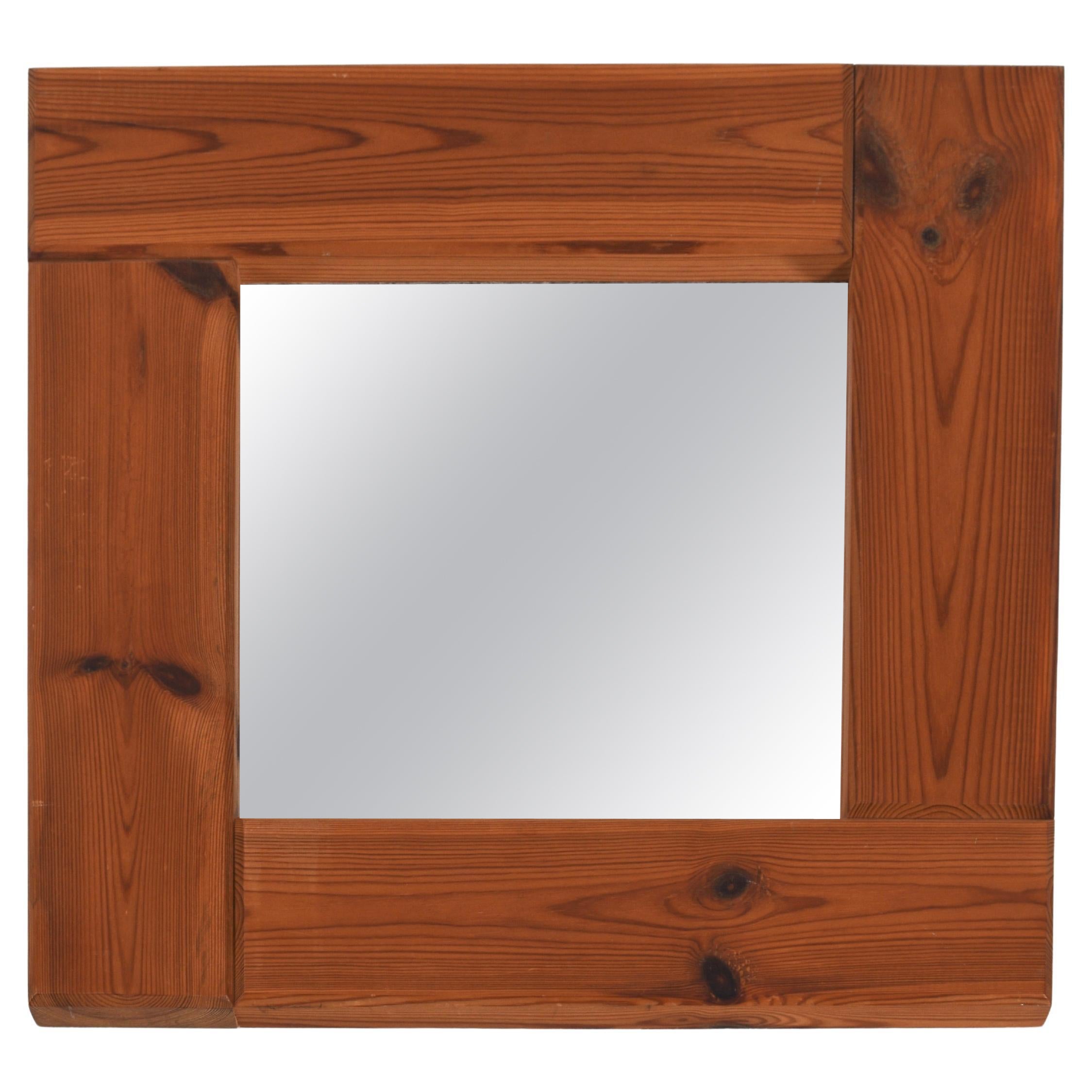 Square Pine Mirror, Sweden, 1970s For Sale