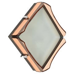 Square Pink Mirror Glass and Chrome Ceiling or Wall Lamp by Veca, Italy 1970s
