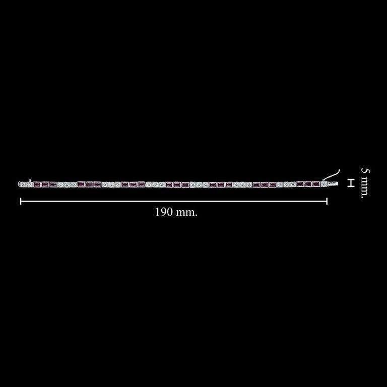 Quadratisches Pink Rubin & Diamant Art Deco Style Tennis Line Weißgold Armband im Angebot 2