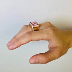 Square pink sapphires pavè fashion chevalier ring in 18kt rose gold