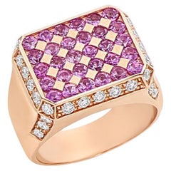 Square pink sapphires pavè fashion chevalier ring in 18kt rose gold