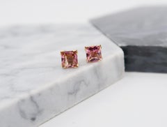 Square Pink Tourmaline Prong Stud Pierced Screw-Back Earrings in 18 Karat Gold