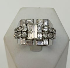 Square Platinum Diamond Ring, 1940s Italy