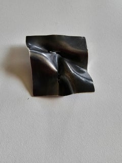 Alina Alamorean Square Pleats Sculptural Contemporary Brooch Black Silver