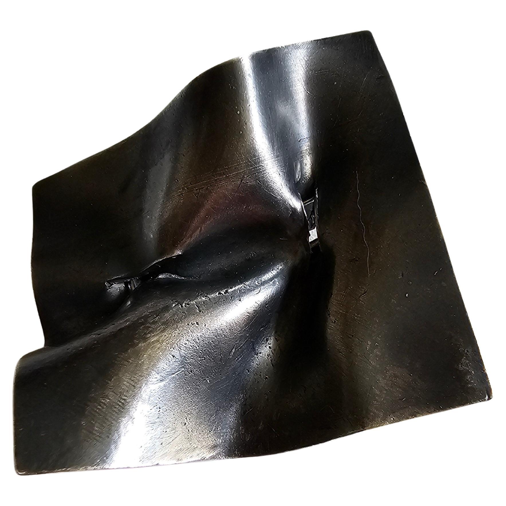 Alina Alamorean Square Pleats Sculptural Contemporary Brooch Black Silver For Sale