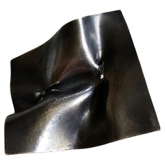 Alina Alamorean Square Pleats Sculptural Contemporary Brooch Black Silver