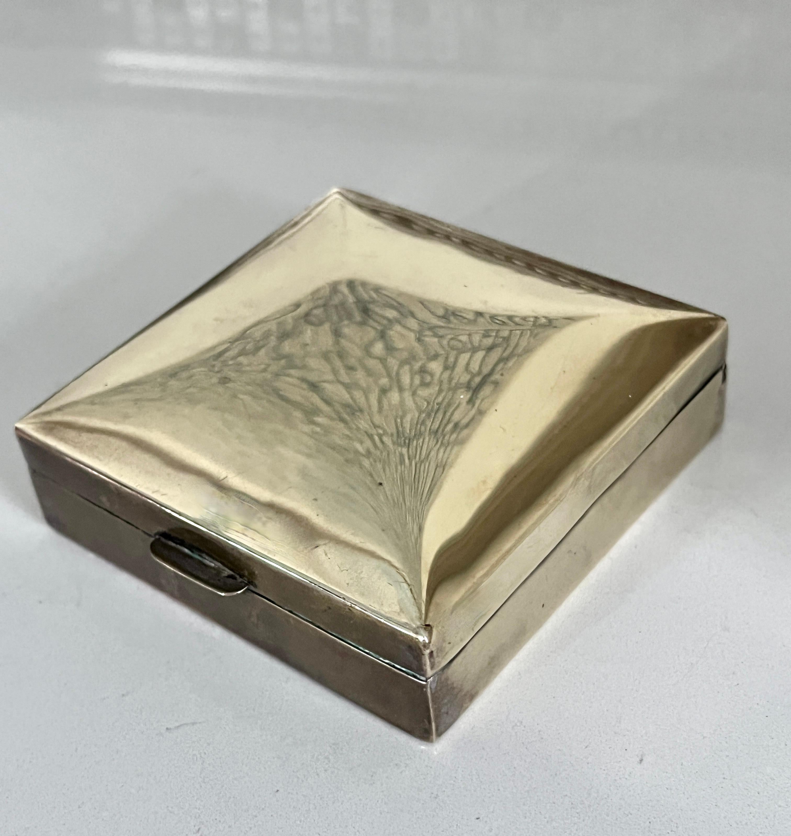 Mid-Century Modern Square Polished Brass Box with Wood Lining For Sale