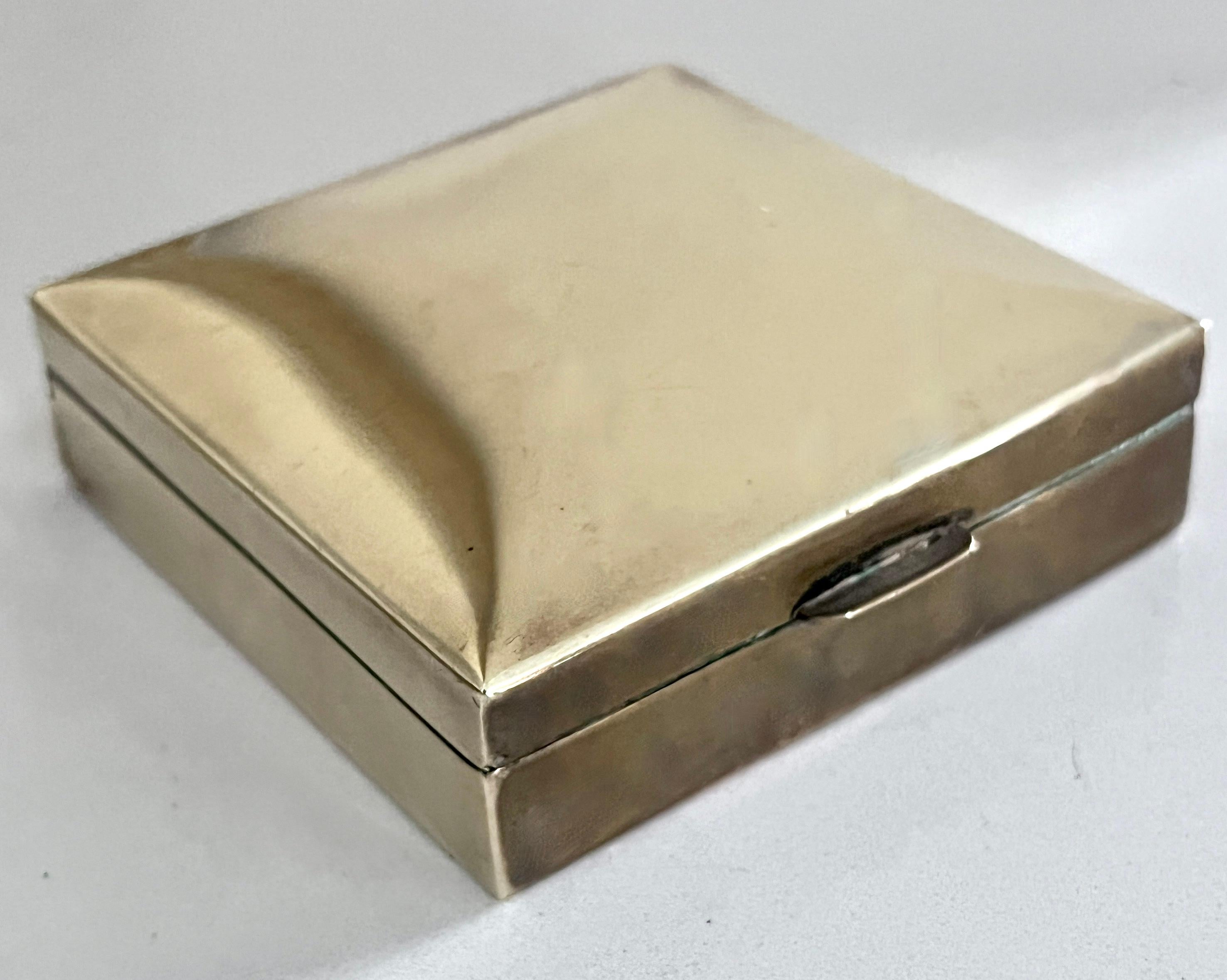 Patinated Square Polished Brass Box with Wood Lining For Sale