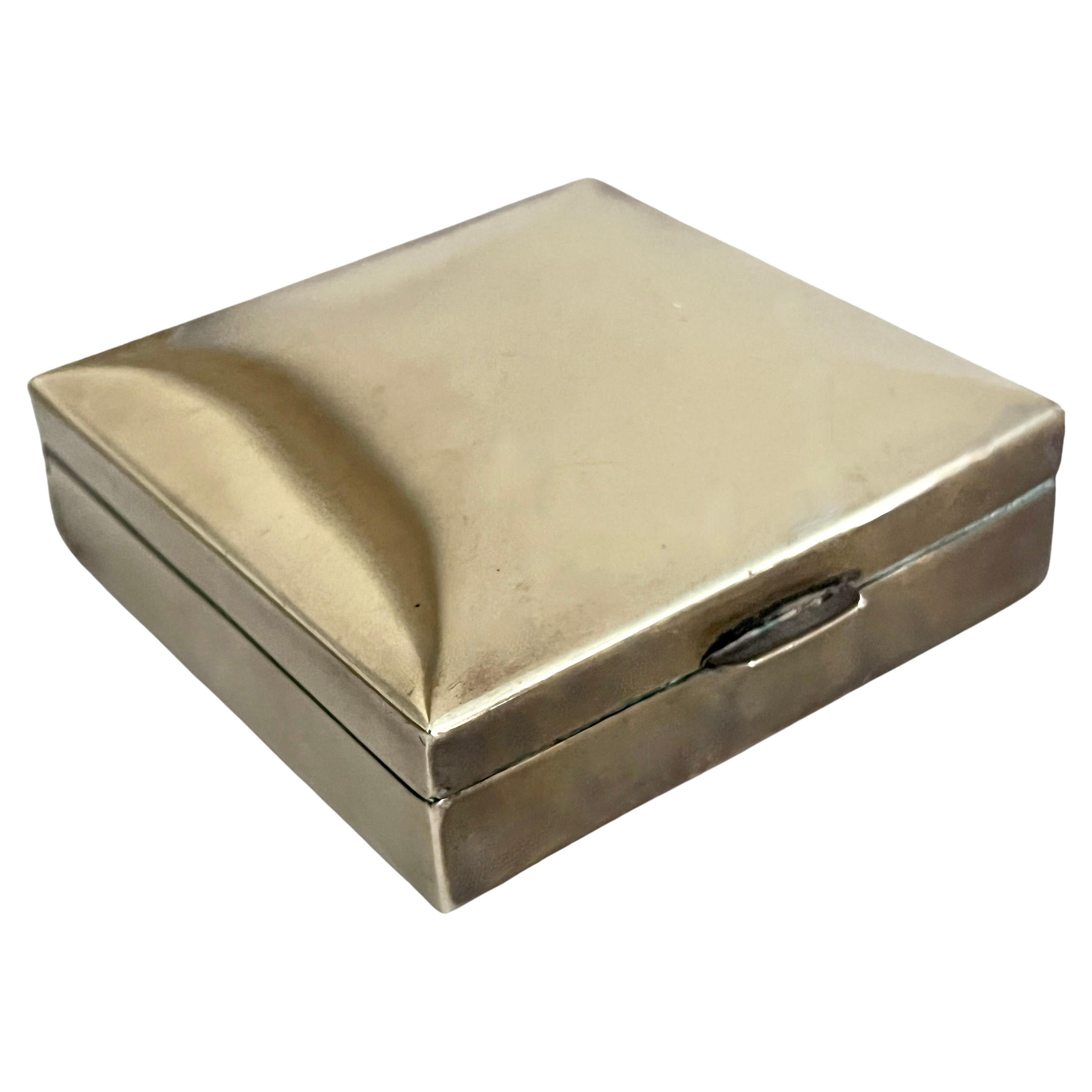 Square Polished Brass Box with Wood Lining For Sale
