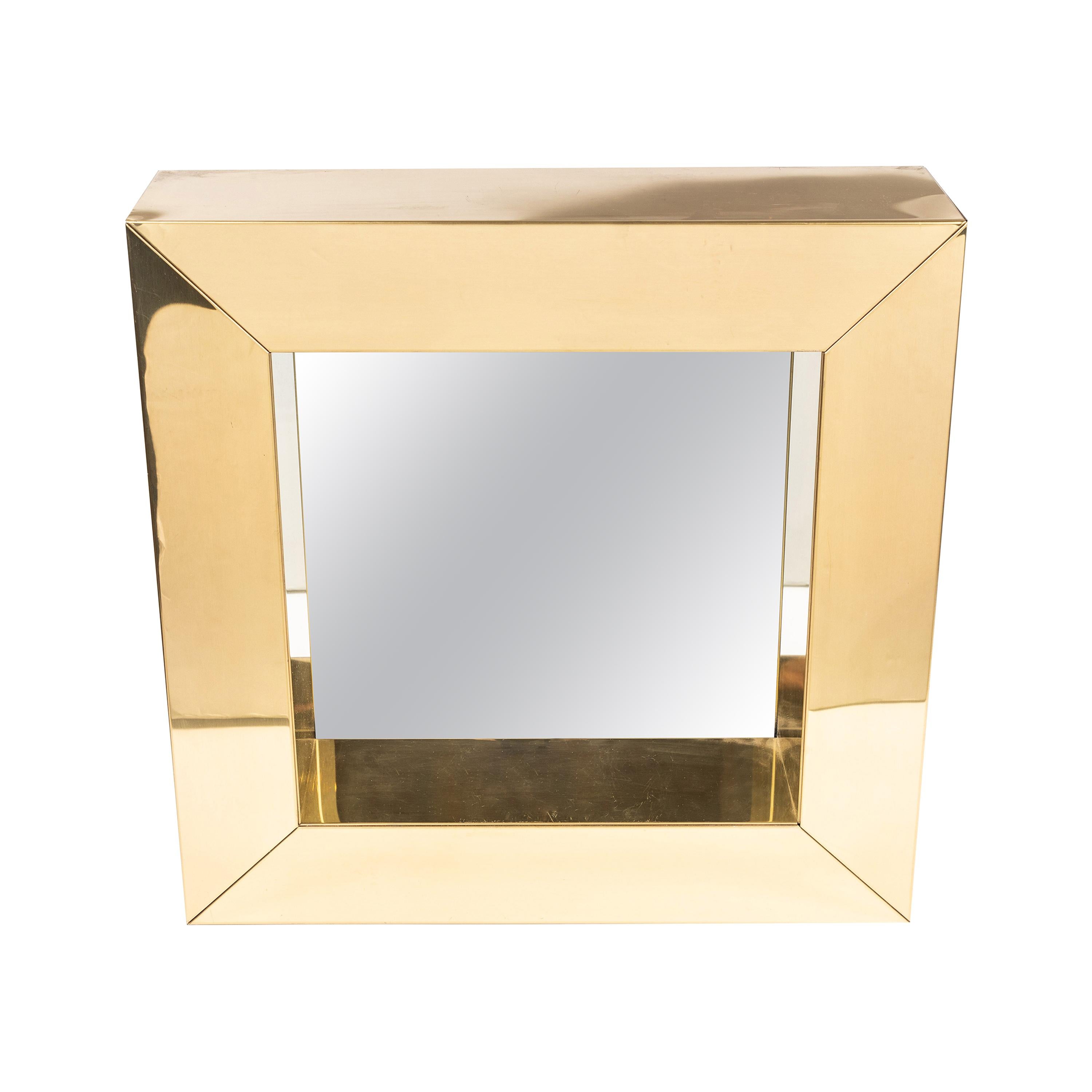 Square Polished Brass Mirror by Curtis Jere, 1976