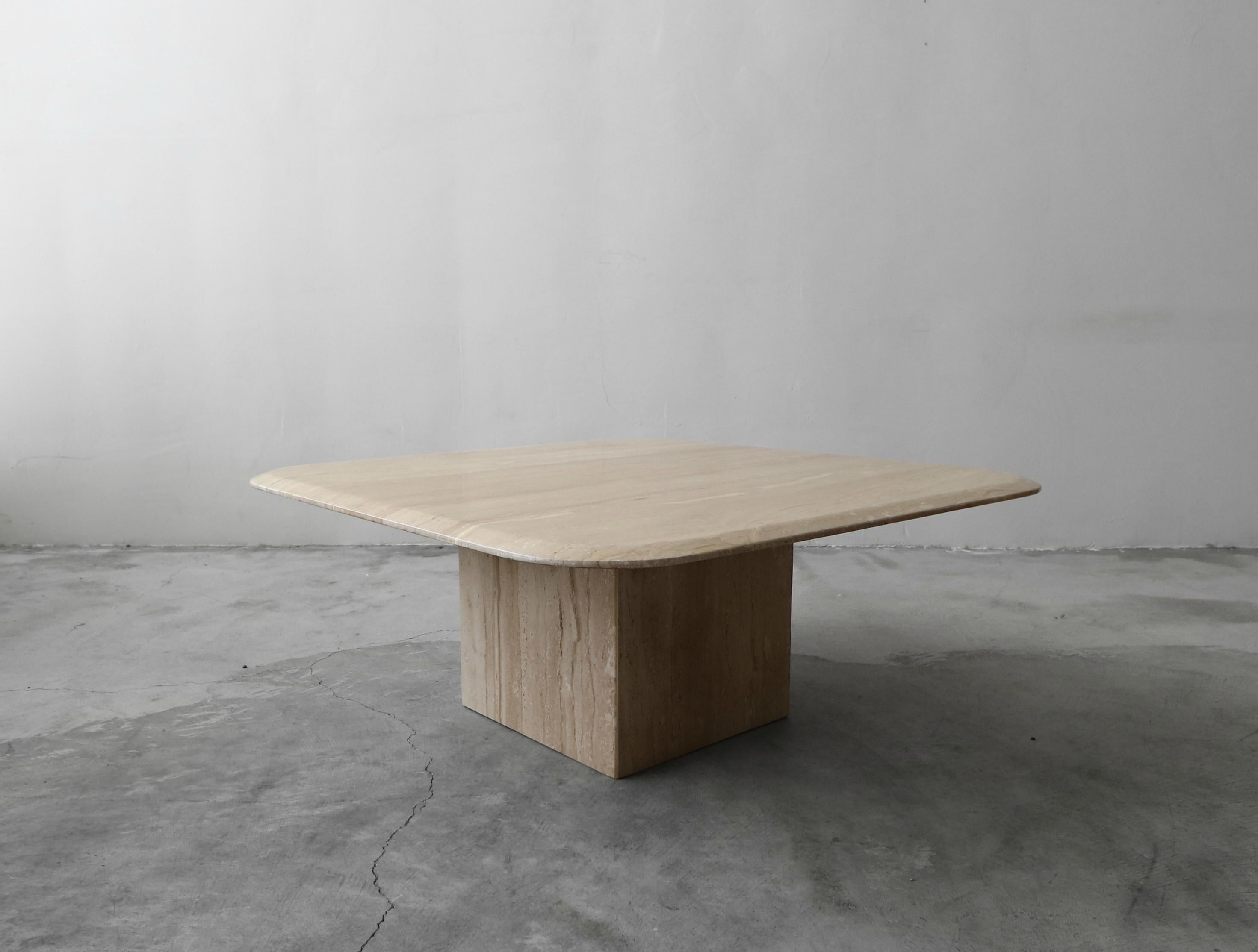 Minimalist Square Polished Italian Travertine Coffee Table