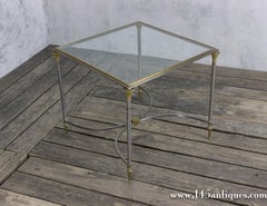 Square Polished Steel and Glass Coffee Table in the Style of Jansen