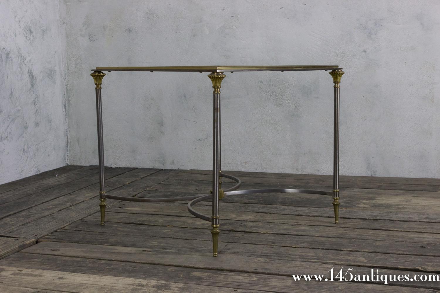 Mid-Century Modern Square Polished Steel and Glass Coffee Table in the Style of Jansen For Sale