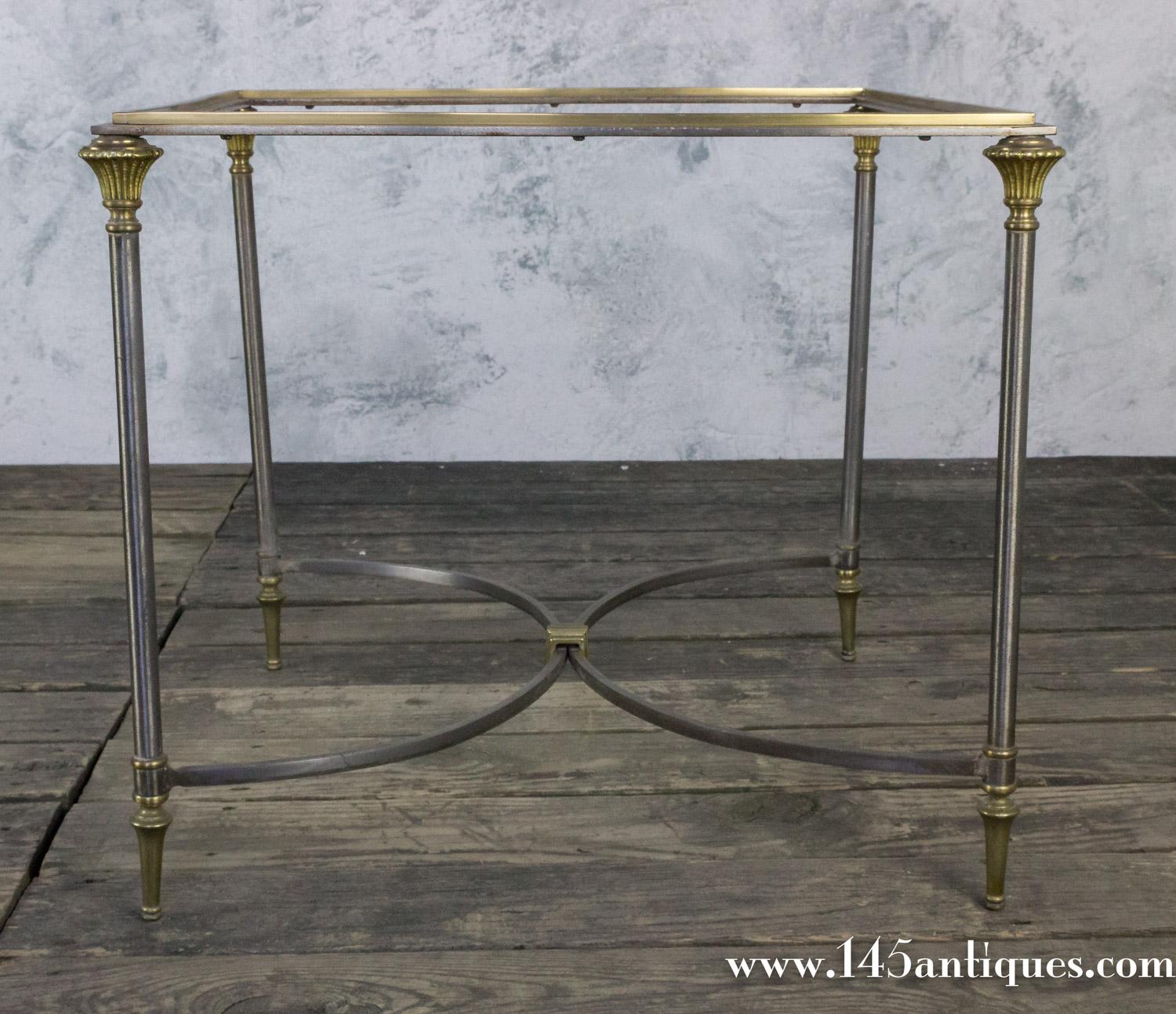 Italian Square Polished Steel and Glass Coffee Table in the Style of Jansen For Sale