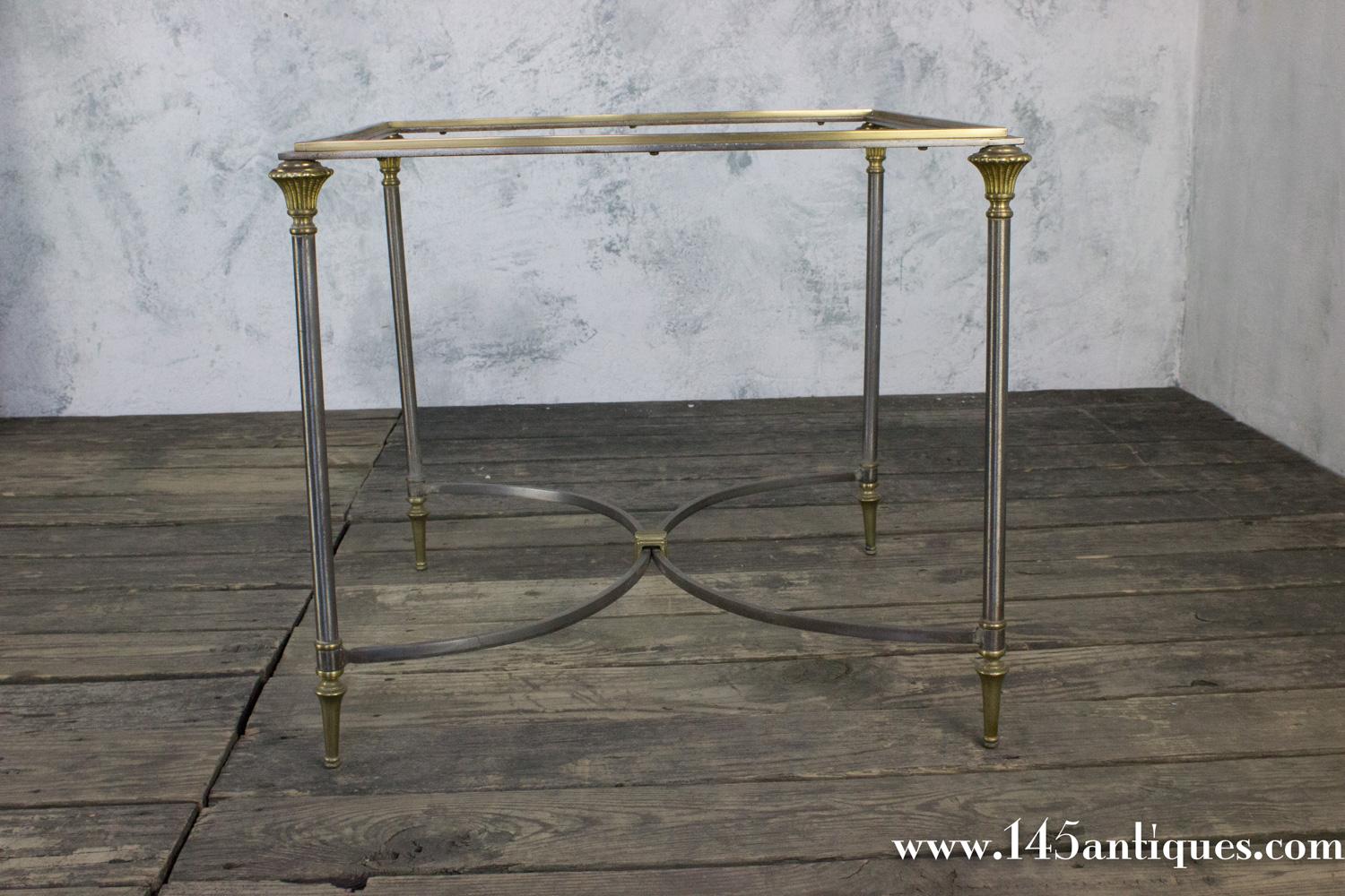 Square Polished Steel and Glass Coffee Table in the Style of Jansen For Sale 1