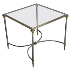 Mesa de centro cuadrada de acero pulido y cristal al estilo de Jansen