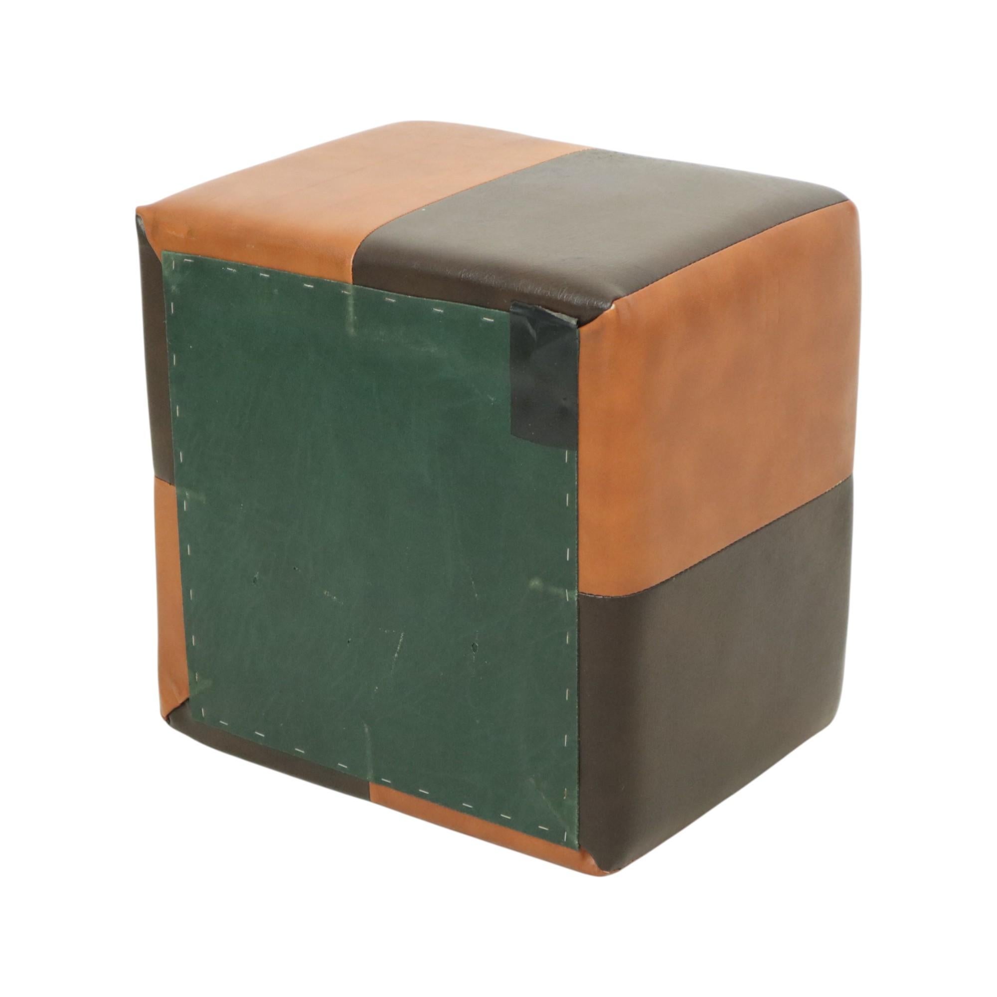 Quadratischer Hocker Skai Kunstleder Braun Kamel Patchwork 41cm im Angebot 9