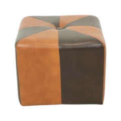 Square Pouf Skai Faux Leather Brown Camel Patchwork 41cm