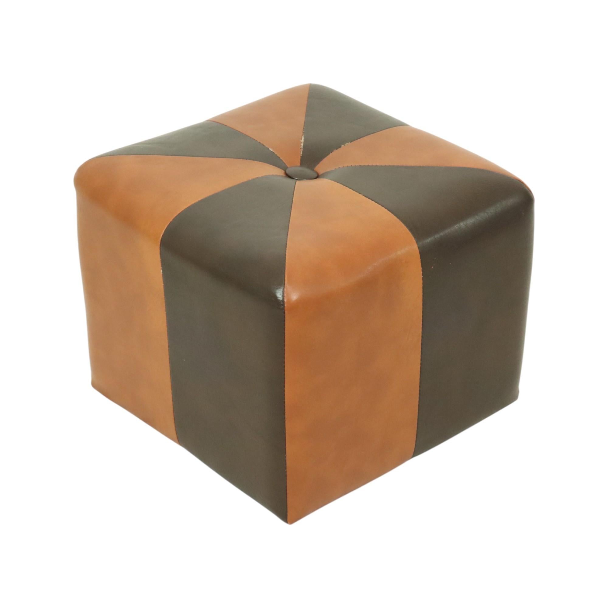 Quadratischer Hocker Skai Kunstleder Braun Kamel Patchwork 41cm im Angebot 3