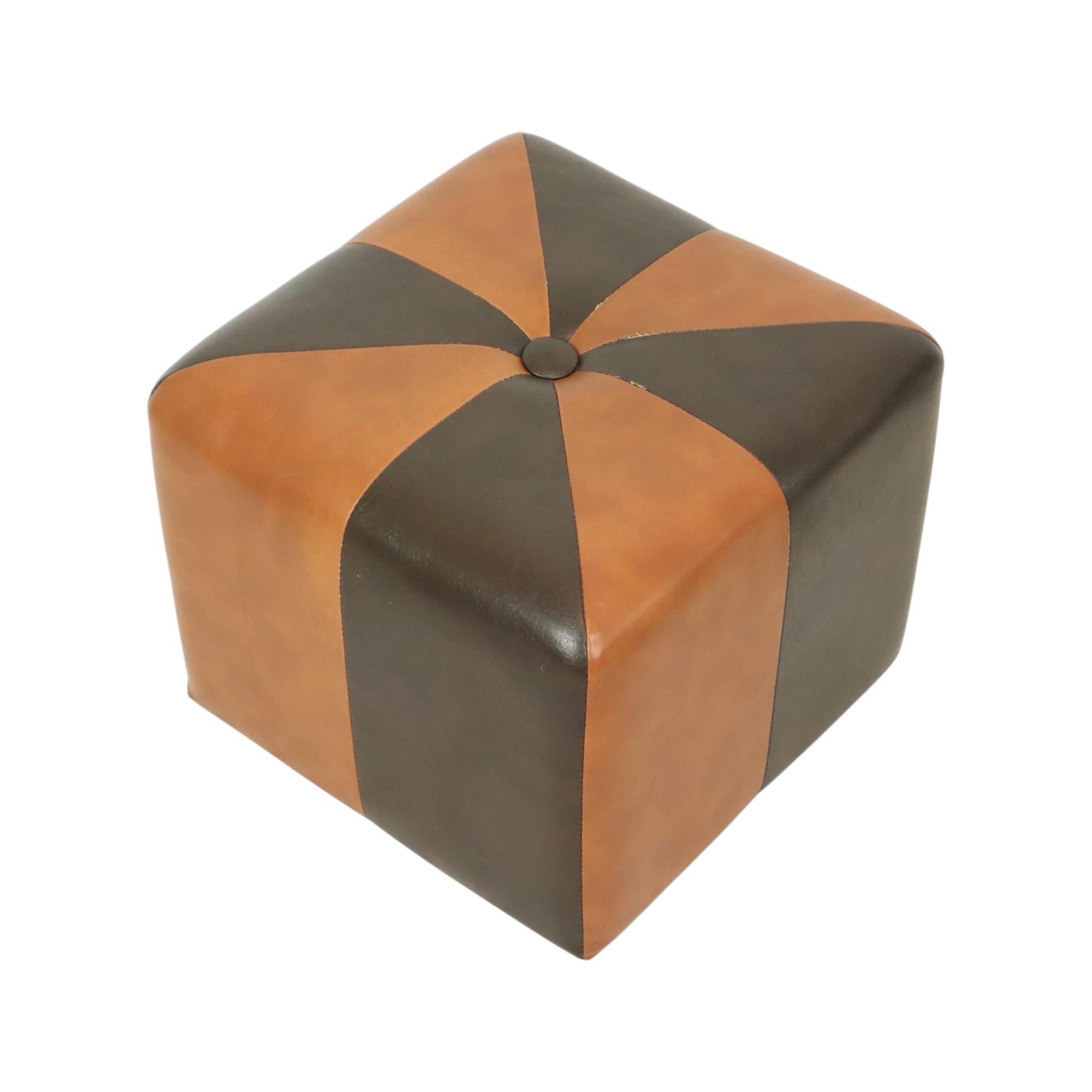 Quadratischer Hocker Skai Kunstleder Braun Kamel Patchwork 41cm im Angebot 4