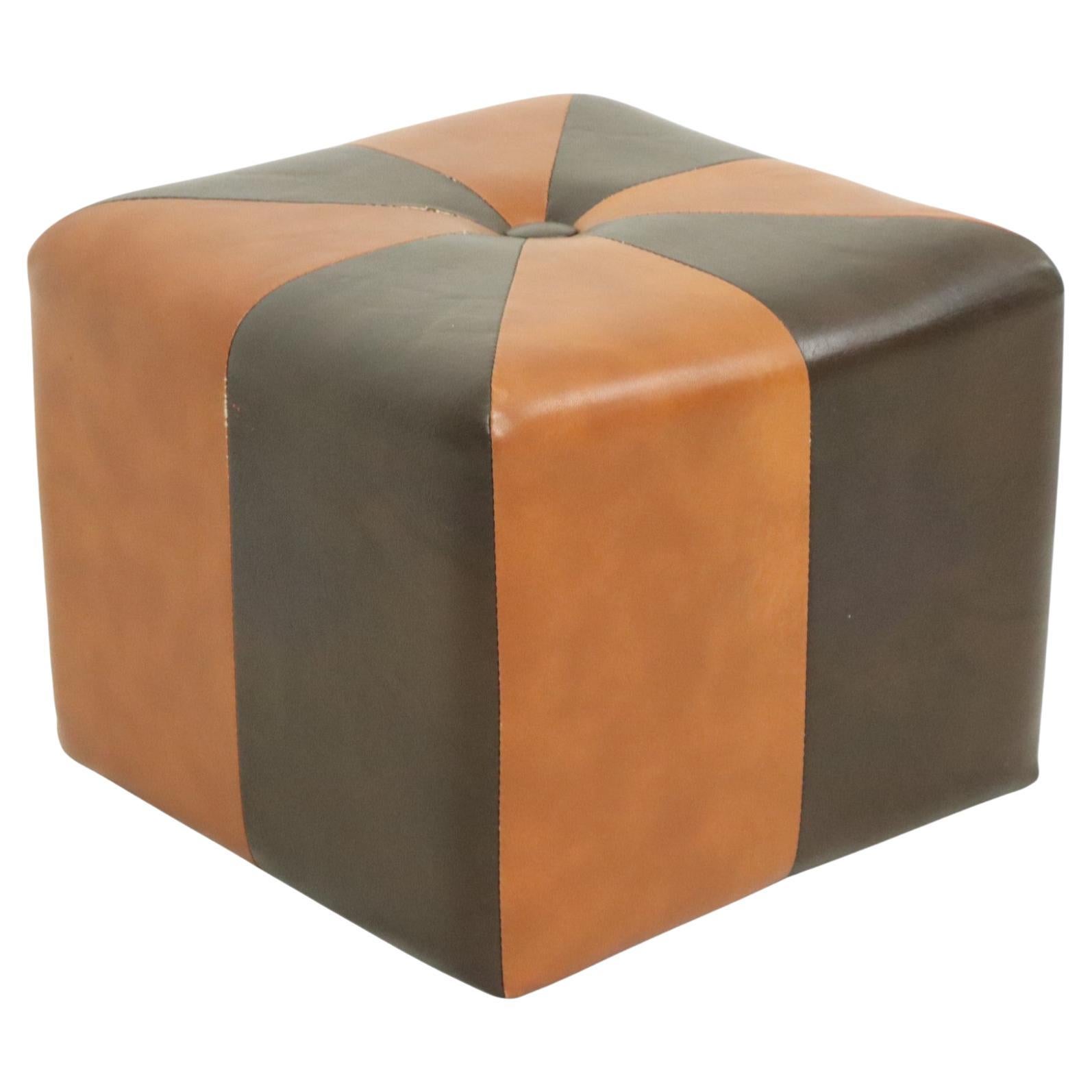 Square Pouf Skai Faux Leather Brown Camel Patchwork 41cm