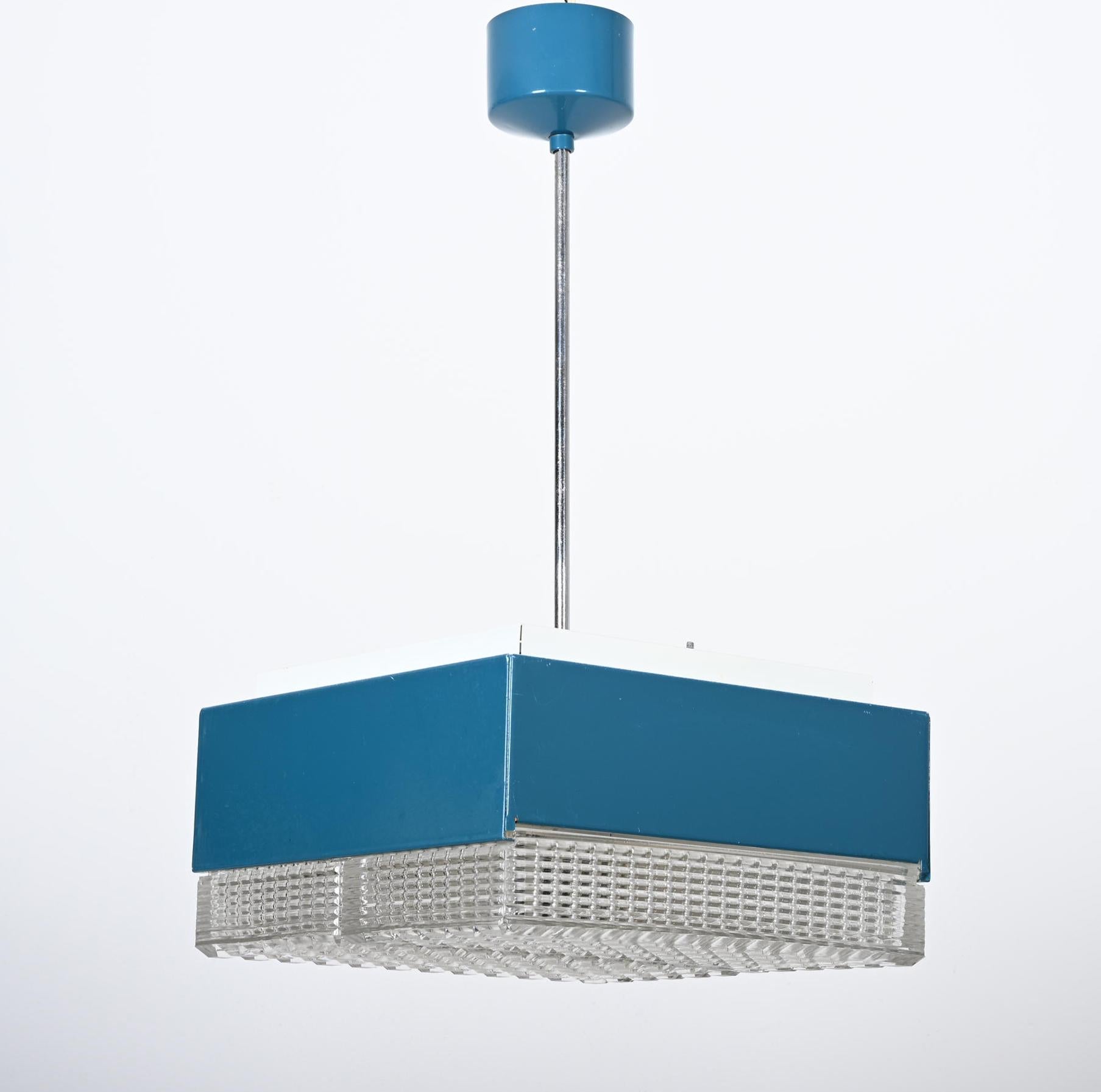 Mid-Century moderno Lampada a sospensione quadrata in vetro pressato in vendita