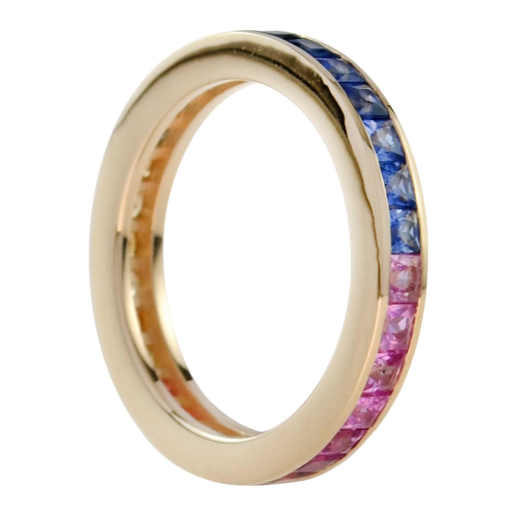 Square Princess Cut Channel Set Rainbow Sapphire Eternity Band Rose Gold Ring in vendita 2