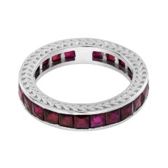 Square Princess Cut Red Pink Ruby Antique Style Eternity Band White Gold Ring