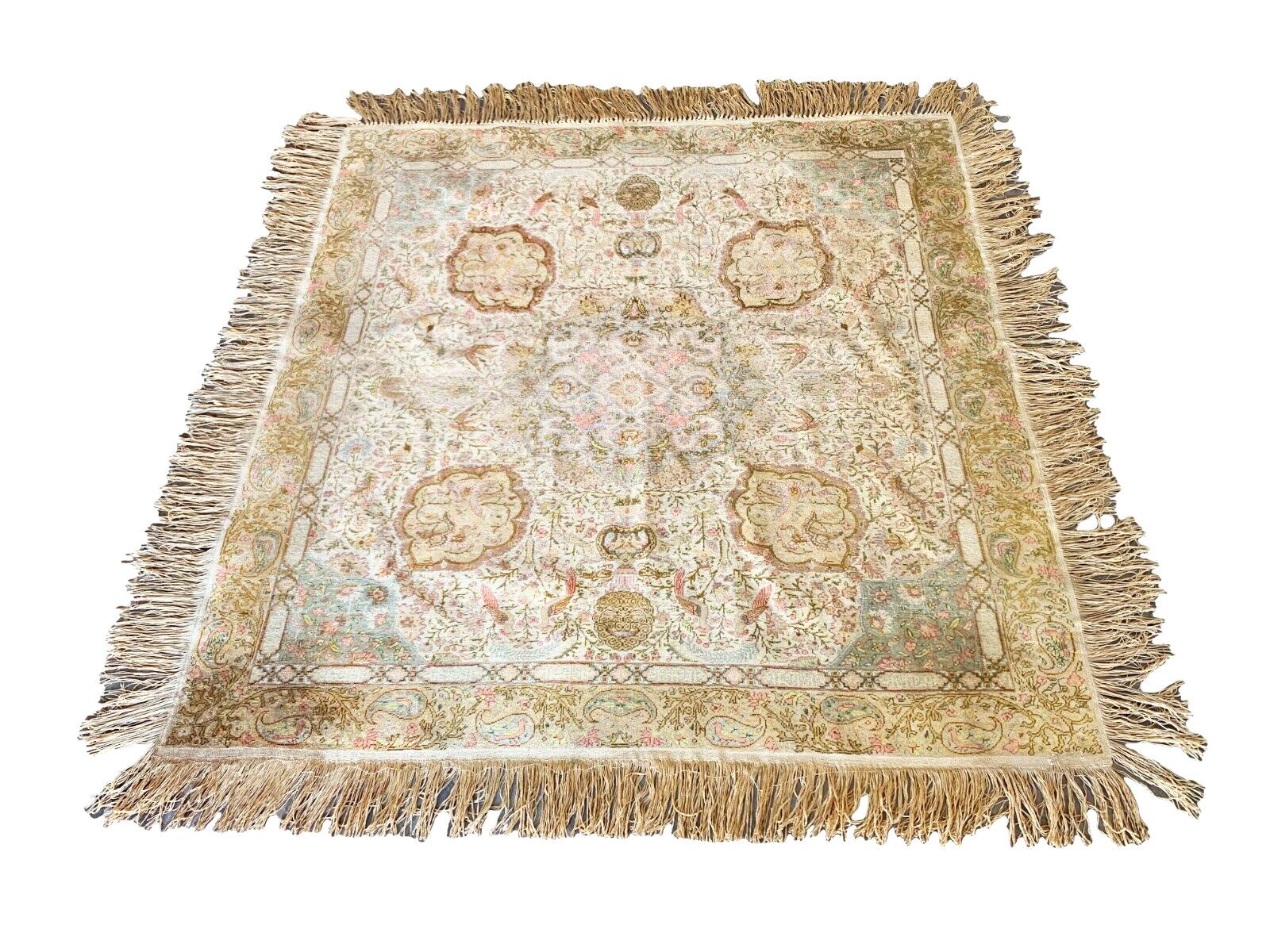 Hand-knotted, silk zero pile on a cotton foundation.

Circa 1900

Dimensions: 4'10