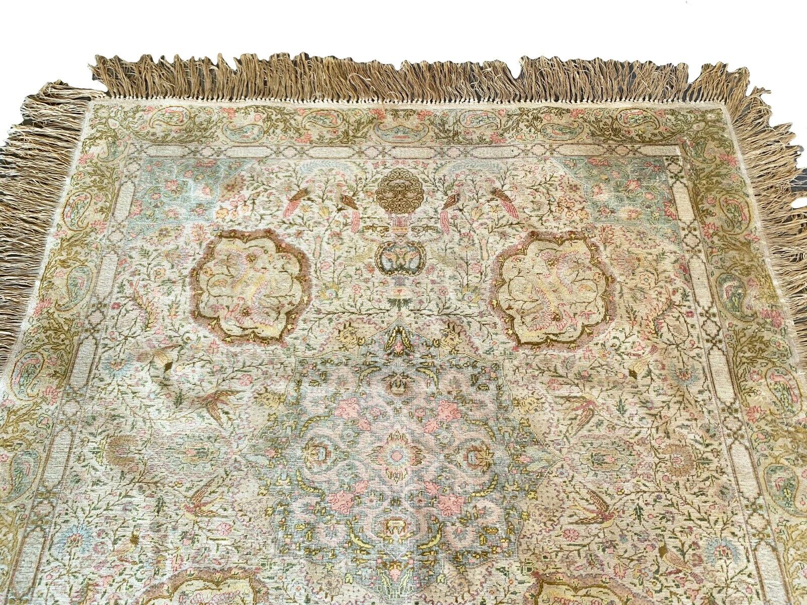 Other Square Pure Silk Turkish Distressed Rug, circa 1900 For Sale