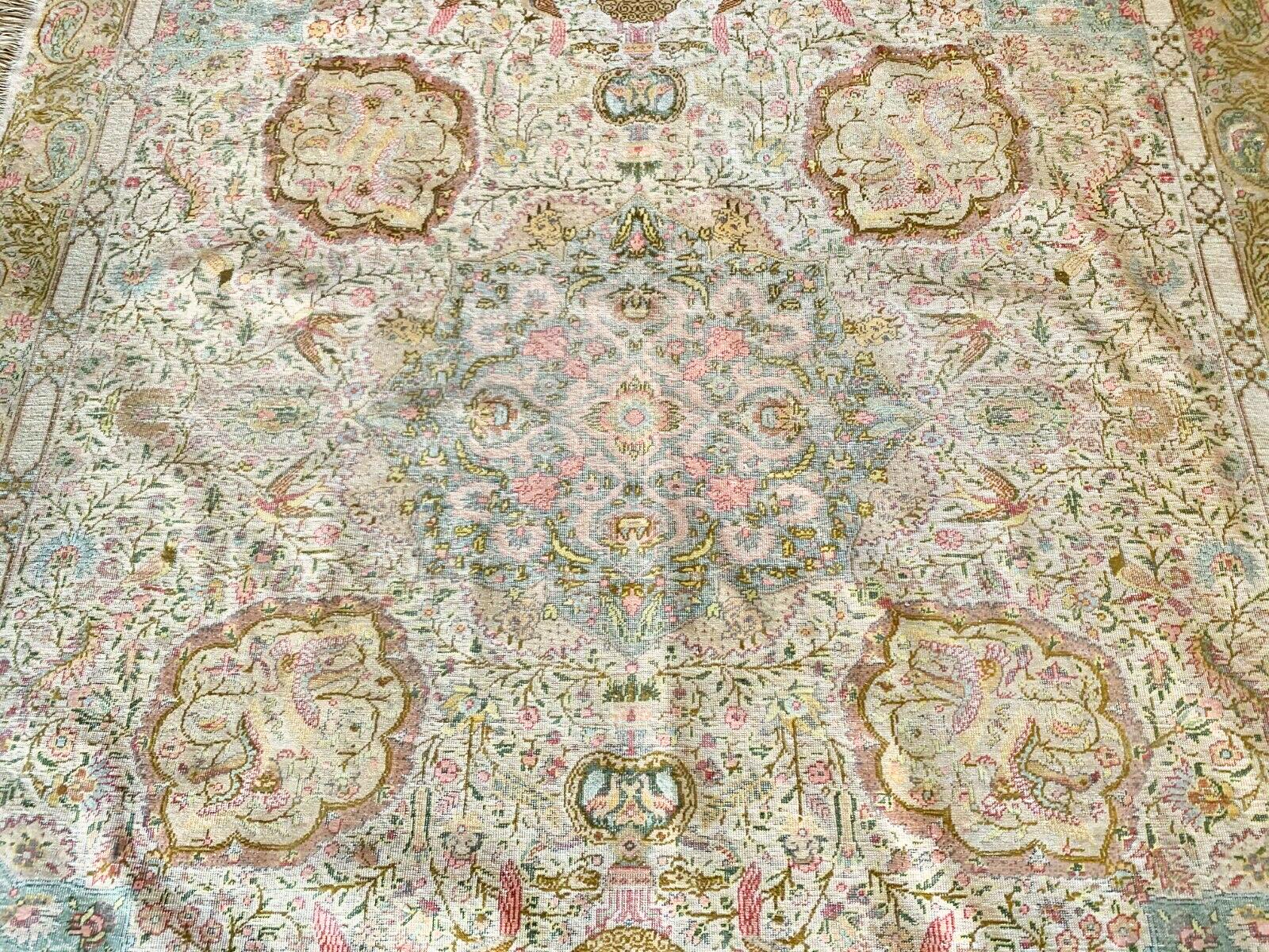 Square Pure Silk Turkish Distressed Rug, circa 1900 For Sale 3