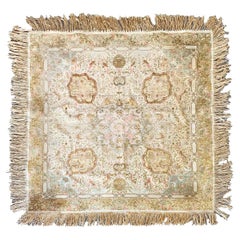 Square Pure Silk Turkish Distressed Rug, circa 1900